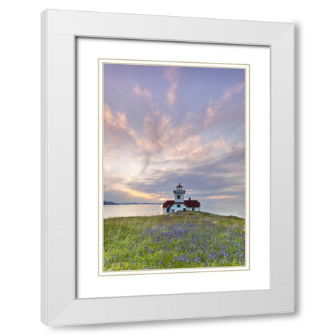 Washington Sunset on Patos Island Lighthouse White Modern Wood Framed Art Print with Double Matting by Paulson, Don