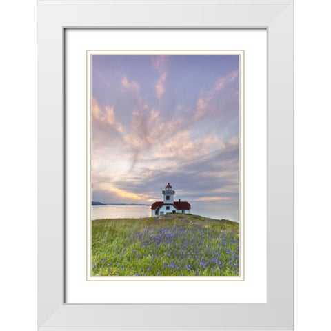 Washington Sunset on Patos Island Lighthouse White Modern Wood Framed Art Print with Double Matting by Paulson, Don