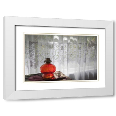 WA, San Juans Lamp and widow of a School house White Modern Wood Framed Art Print with Double Matting by Paulson, Don