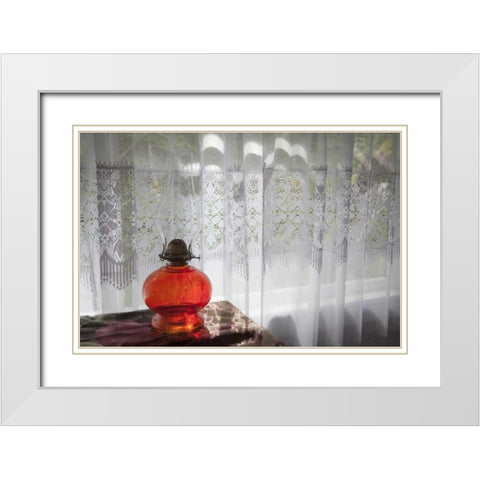 WA, San Juans Lamp and widow of a School house White Modern Wood Framed Art Print with Double Matting by Paulson, Don