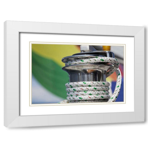WA, San Juans Sailboat winch with coiled rope White Modern Wood Framed Art Print with Double Matting by Paulson, Don