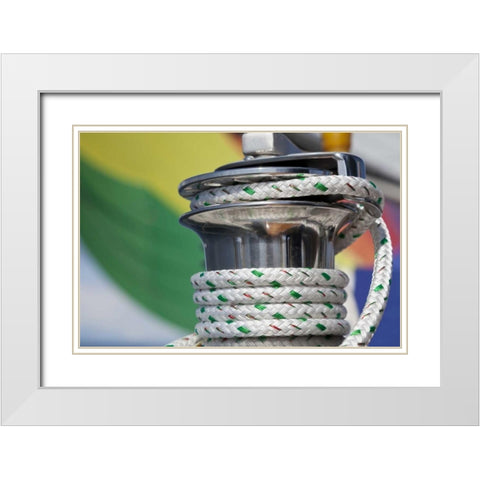 WA, San Juans Sailboat winch with coiled rope White Modern Wood Framed Art Print with Double Matting by Paulson, Don