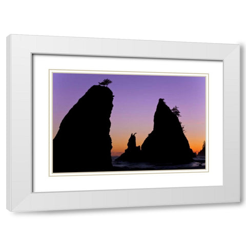 WA, Olympic NP Sunset on Rialto Beach sea stacks White Modern Wood Framed Art Print with Double Matting by Paulson, Don
