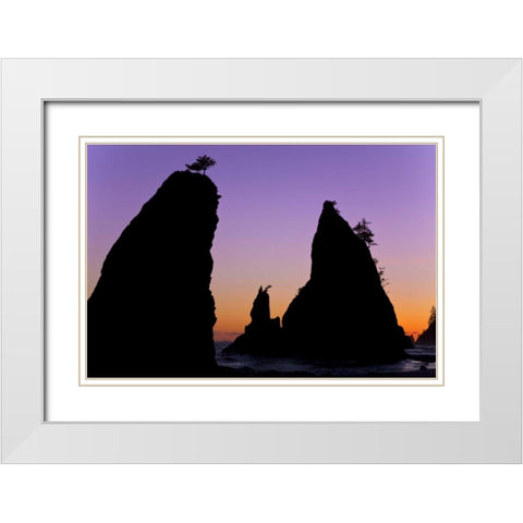 WA, Olympic NP Sunset on Rialto Beach sea stacks White Modern Wood Framed Art Print with Double Matting by Paulson, Don