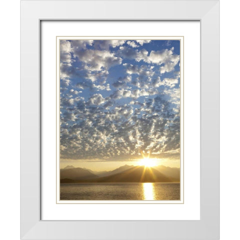 WA, Seabeck, Olympic Mts Sunset over Hood Canal White Modern Wood Framed Art Print with Double Matting by Paulson, Don