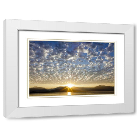 WA, Seabeck, Olympic Mts Sunset over Hood Canal White Modern Wood Framed Art Print with Double Matting by Paulson, Don