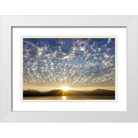 WA, Seabeck, Olympic Mts Sunset over Hood Canal White Modern Wood Framed Art Print with Double Matting by Paulson, Don
