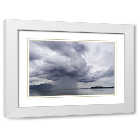 Washington, Seabeck Rainstorm over Hood Canal White Modern Wood Framed Art Print with Double Matting by Paulson, Don