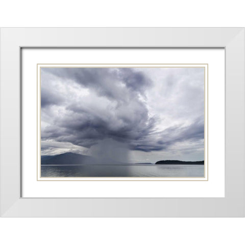 Washington, Seabeck Rainstorm over Hood Canal White Modern Wood Framed Art Print with Double Matting by Paulson, Don