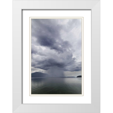 Washington, Seabeck Rainstorm over Hood Canal White Modern Wood Framed Art Print with Double Matting by Paulson, Don