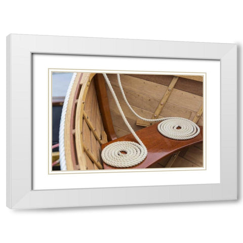 WA, Bainbridge Island, Coiled line in wooden boat White Modern Wood Framed Art Print with Double Matting by Paulson, Don