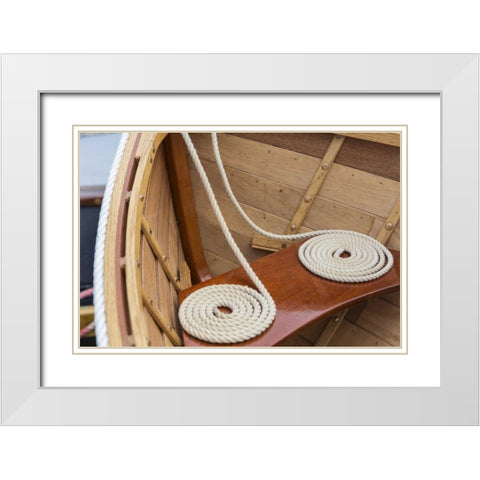 WA, Bainbridge Island, Coiled line in wooden boat White Modern Wood Framed Art Print with Double Matting by Paulson, Don