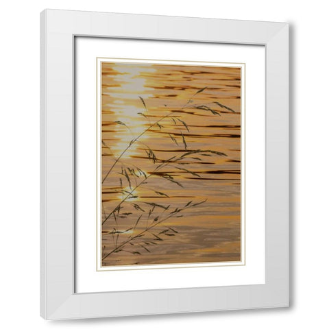 Washington Sunset on water and grasses White Modern Wood Framed Art Print with Double Matting by Paulson, Don