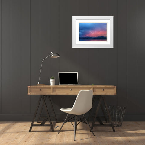 WA, Seabeck Lightning over Hood Canal White Modern Wood Framed Art Print with Double Matting by Paulson, Don