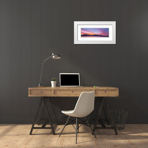 WA, Seabeck Sunset panoramic over the Olympic Mt White Modern Wood Framed Art Print with Double Matting by Paulson, Don