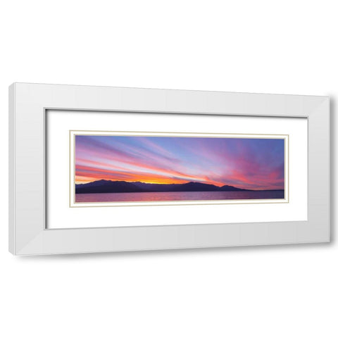 WA, Seabeck Sunset panoramic over the Olympic Mt White Modern Wood Framed Art Print with Double Matting by Paulson, Don