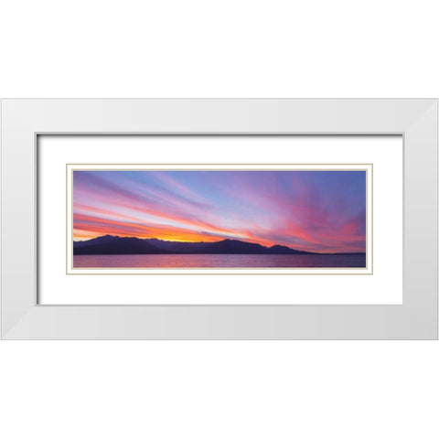 WA, Seabeck Sunset panoramic over the Olympic Mt White Modern Wood Framed Art Print with Double Matting by Paulson, Don