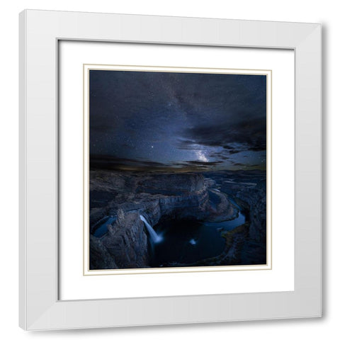 Washington State Palouse Falls and the Milky Way Palouse Falls State Park Digital Composite White Modern Wood Framed Art Print with Double Matting by Luhm, Gary