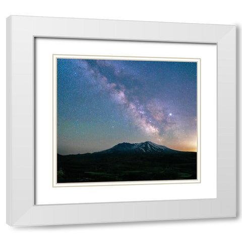 The Milky Way rising above Mt St Helens-a active stratovolcano in Washington State-USA White Modern Wood Framed Art Print with Double Matting by Probst, Greg