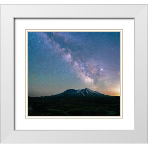 The Milky Way rising above Mt St Helens-a active stratovolcano in Washington State-USA White Modern Wood Framed Art Print with Double Matting by Probst, Greg