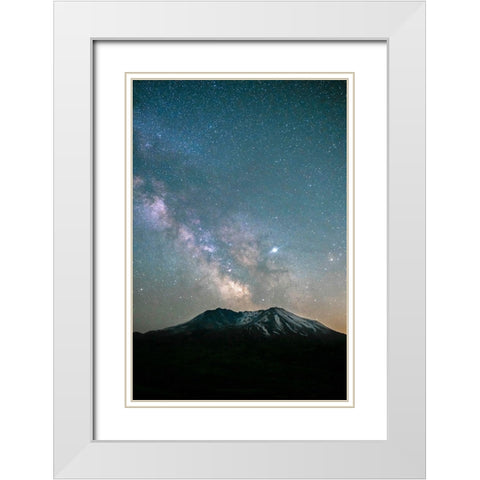 The Milky Way rising above Mt St Helens-an active stratovolcano in Washington State-USA White Modern Wood Framed Art Print with Double Matting by Probst, Greg