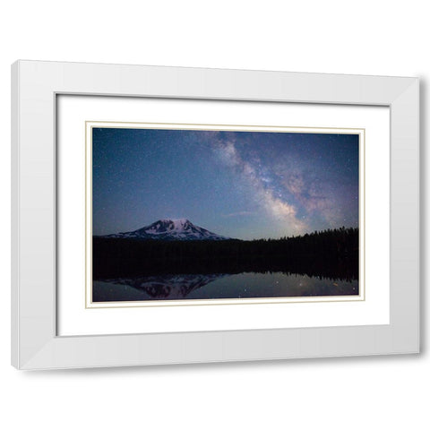 Milky Way rising over Mt Adams-Gifford Pinchot National Forest-Washington State White Modern Wood Framed Art Print with Double Matting by Probst, Greg