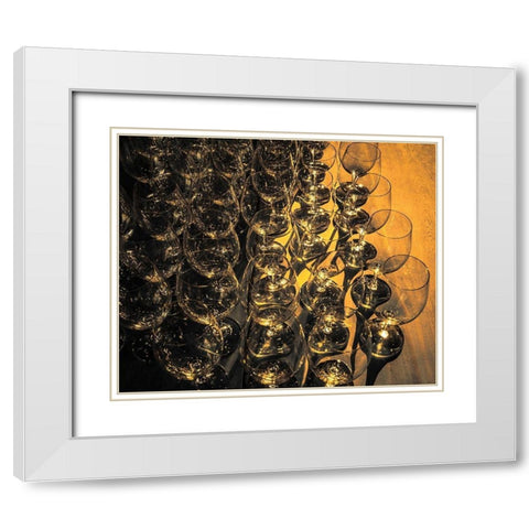 Washington State-Walla Walla Pattern of empty wine glasses in rich sunlight on wooden table White Modern Wood Framed Art Print with Double Matting by Duval, Richard