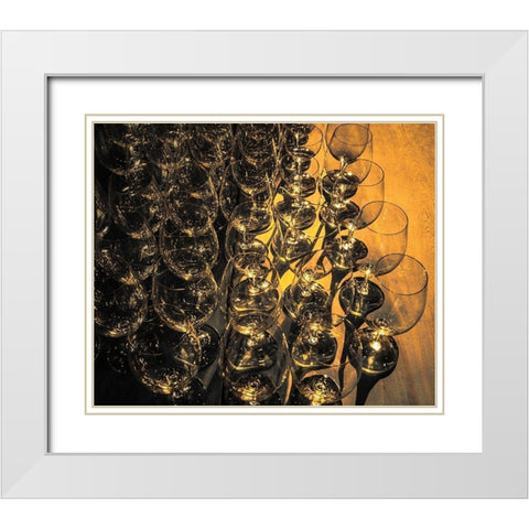 Washington State-Walla Walla Pattern of empty wine glasses in rich sunlight on wooden table White Modern Wood Framed Art Print with Double Matting by Duval, Richard