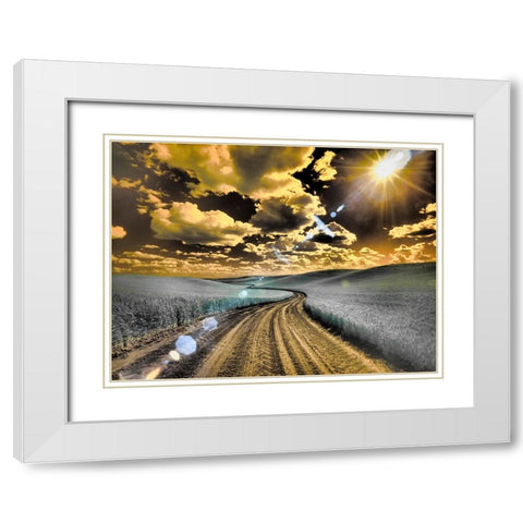 USA-Washington State-Palouse-Country backroad through spring crops White Modern Wood Framed Art Print with Double Matting by Eggers, Terry