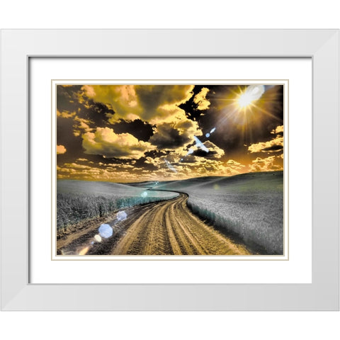 USA-Washington State-Palouse-Country backroad through spring crops White Modern Wood Framed Art Print with Double Matting by Eggers, Terry