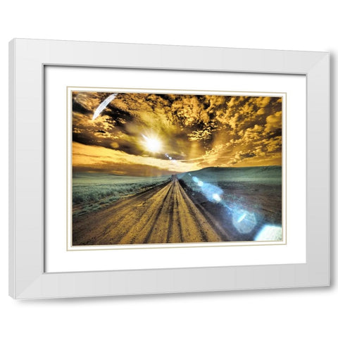 USA-Washington State-Palouse-Backcountry road through wheat field and clouds White Modern Wood Framed Art Print with Double Matting by Eggers, Terry