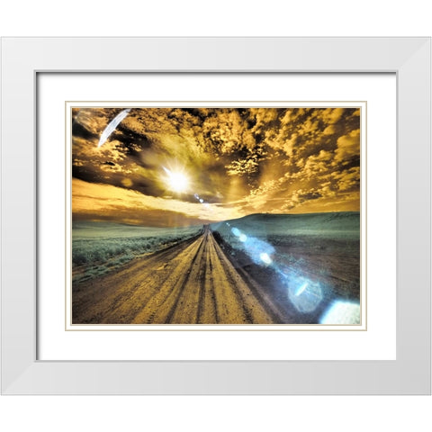 USA-Washington State-Palouse-Backcountry road through wheat field and clouds White Modern Wood Framed Art Print with Double Matting by Eggers, Terry