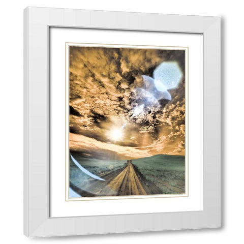 USA-Washington State-Palouse-Backcountry road through wheat field and clouds White Modern Wood Framed Art Print with Double Matting by Eggers, Terry