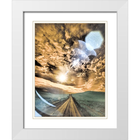 USA-Washington State-Palouse-Backcountry road through wheat field and clouds White Modern Wood Framed Art Print with Double Matting by Eggers, Terry