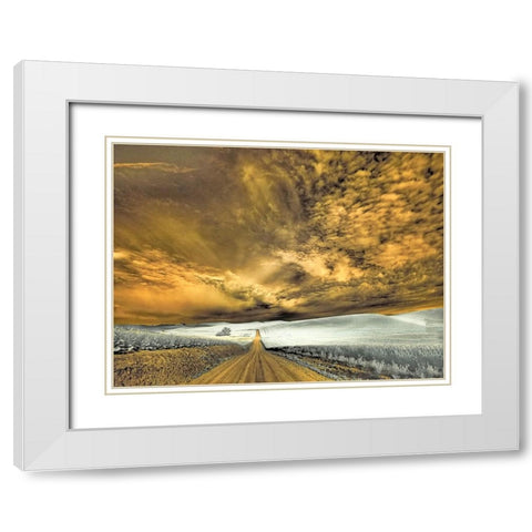 USA-Washington State-Palouse-Backcountry road through wheat field and clouds White Modern Wood Framed Art Print with Double Matting by Eggers, Terry