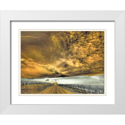 USA-Washington State-Palouse-Backcountry road through wheat field and clouds White Modern Wood Framed Art Print with Double Matting by Eggers, Terry