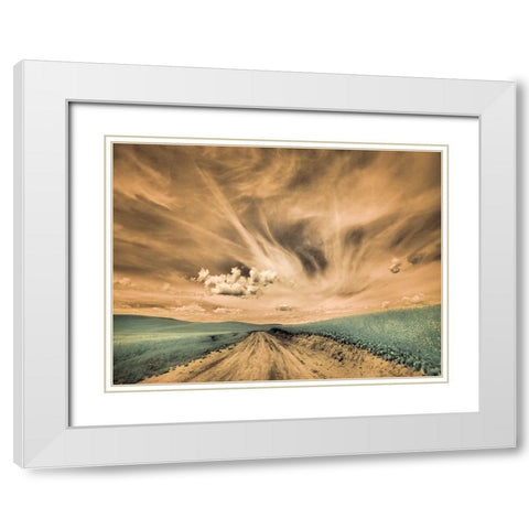 USA-Washington State-Palouse-Backcountry road through canola field and clouds White Modern Wood Framed Art Print with Double Matting by Eggers, Terry