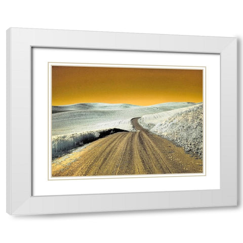 USA-Washington State-Palouse region-Country backroad through wheat fields White Modern Wood Framed Art Print with Double Matting by Eggers, Terry