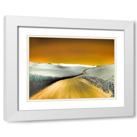 USA-Washington State-Palouse region-Country backroad through wheat fields White Modern Wood Framed Art Print with Double Matting by Eggers, Terry
