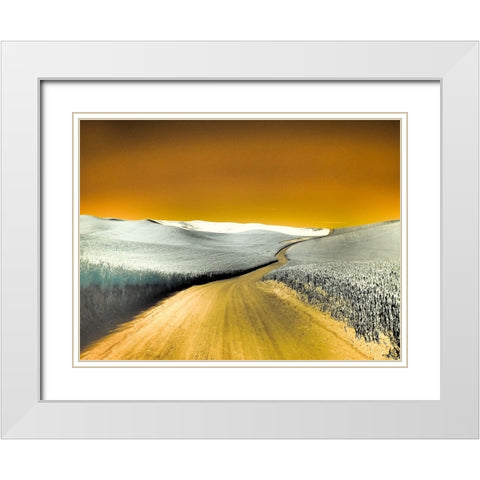 USA-Washington State-Palouse region-Country backroad through wheat fields White Modern Wood Framed Art Print with Double Matting by Eggers, Terry