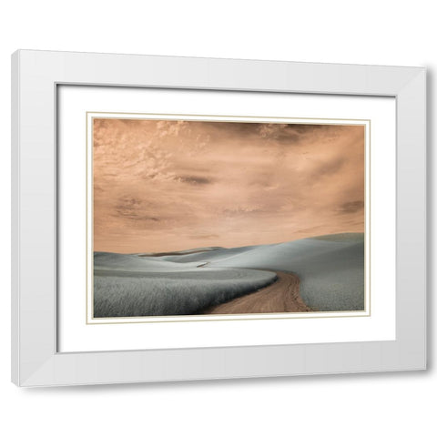 USA-Washington State-Palouse region-winding backcountry road through wheat fields White Modern Wood Framed Art Print with Double Matting by Eggers, Terry