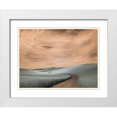 USA-Washington State-Palouse region-winding backcountry road through wheat fields White Modern Wood Framed Art Print with Double Matting by Eggers, Terry