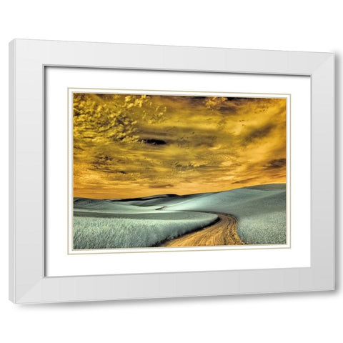 USA-Washington State-Palouse region-winding backcountry road through wheat fields White Modern Wood Framed Art Print with Double Matting by Eggers, Terry