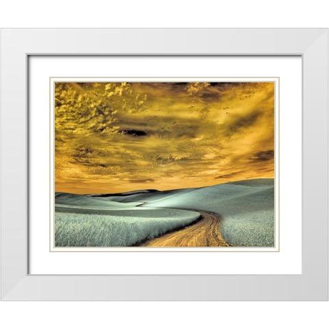 USA-Washington State-Palouse region-winding backcountry road through wheat fields White Modern Wood Framed Art Print with Double Matting by Eggers, Terry