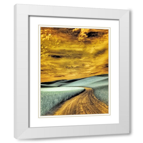 USA-Washington State-Palouse region-winding backcountry road through wheat fields White Modern Wood Framed Art Print with Double Matting by Eggers, Terry