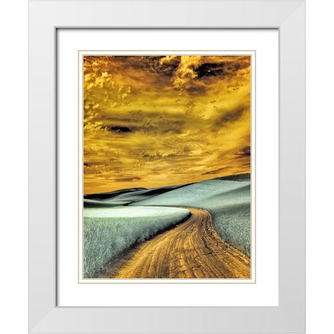 USA-Washington State-Palouse region-winding backcountry road through wheat fields White Modern Wood Framed Art Print with Double Matting by Eggers, Terry
