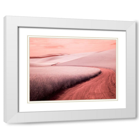 USA-Washington State-Palouse region-winding backcountry road through wheat fields White Modern Wood Framed Art Print with Double Matting by Eggers, Terry