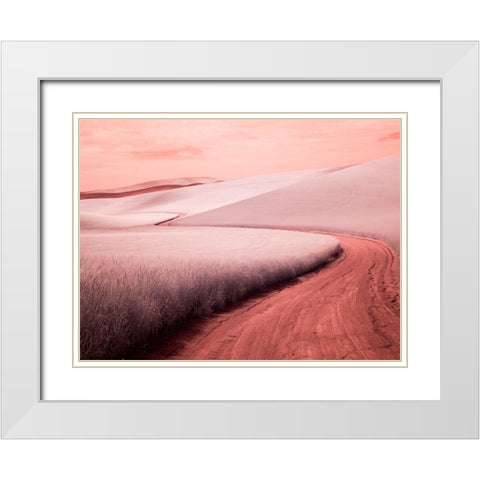 USA-Washington State-Palouse region-winding backcountry road through wheat fields White Modern Wood Framed Art Print with Double Matting by Eggers, Terry