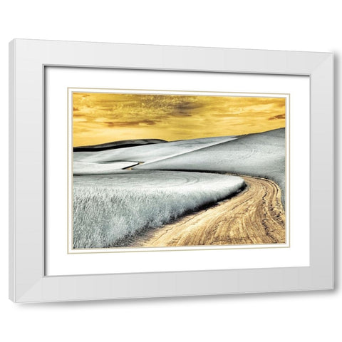 USA-Washington State-Palouse region-winding backcountry road through wheat fields White Modern Wood Framed Art Print with Double Matting by Eggers, Terry