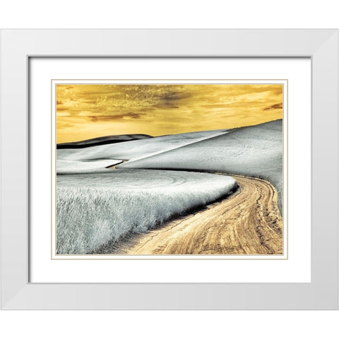 USA-Washington State-Palouse region-winding backcountry road through wheat fields White Modern Wood Framed Art Print with Double Matting by Eggers, Terry